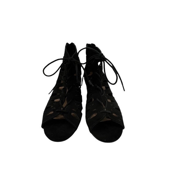 Material Girl Black Suede Hera Demi Wedge Gladiator Sandals Size 8 1/2 Women’s - Picture 3 of 9